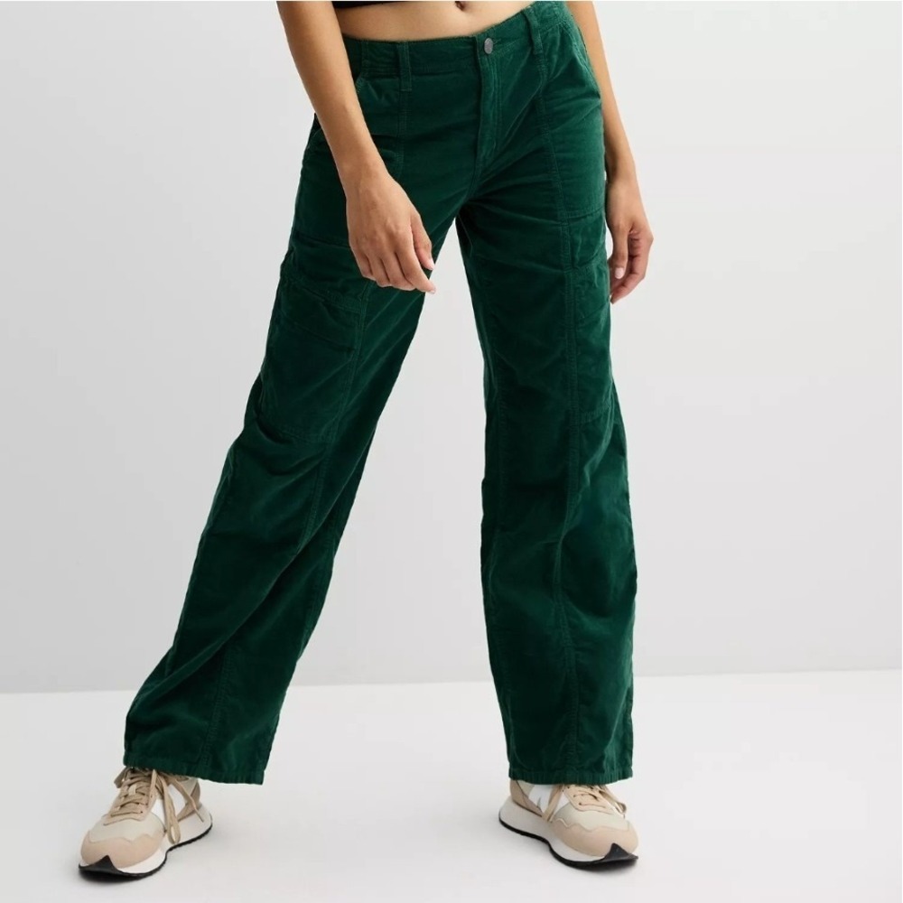SO Girls Low Rise Carpenter Pants Emerald Green Velvet Corduroy‎ Size 7/28